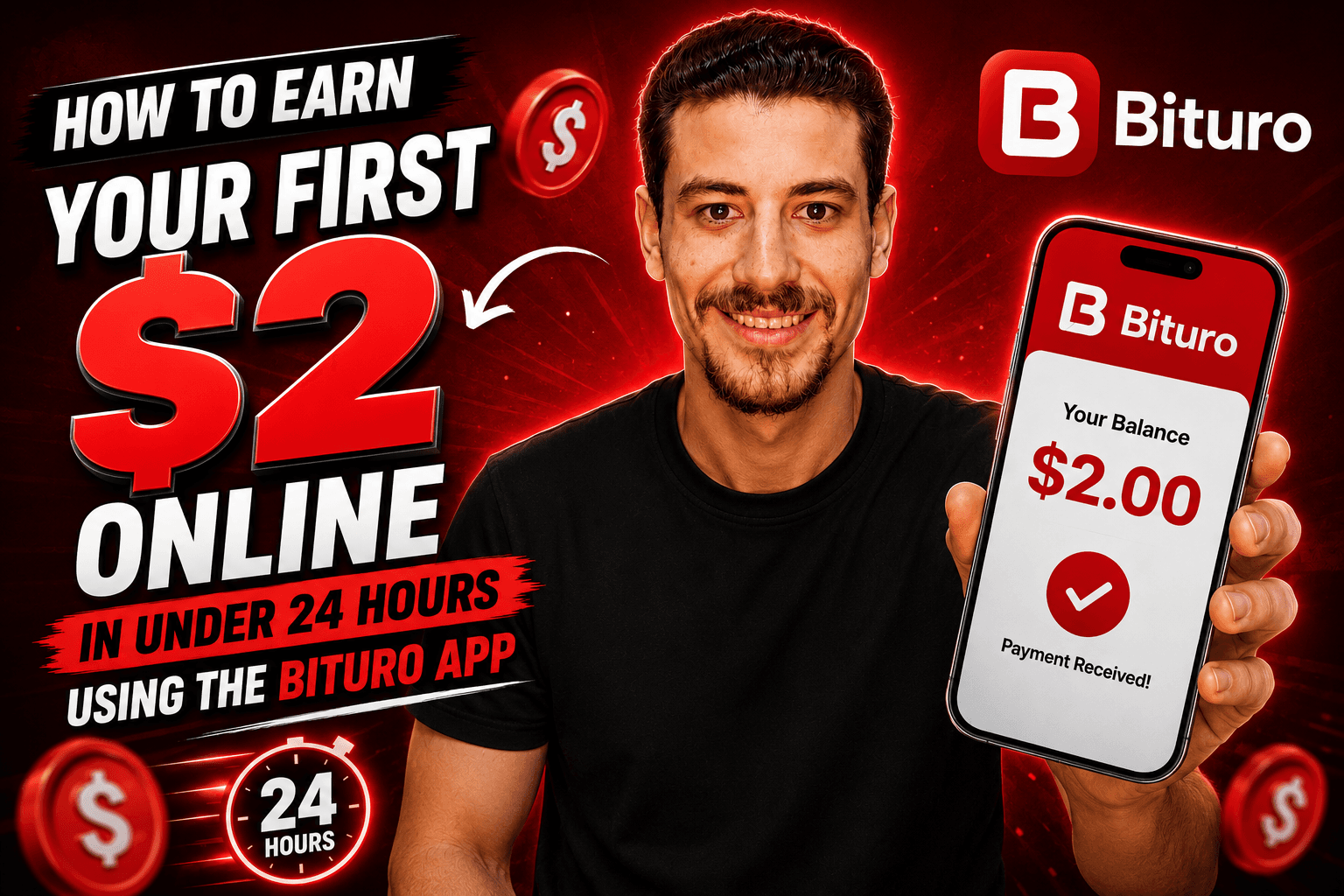 How to Earn Your First 2 Dollars Online in Under 24 Hours Using the Bituro App How to Earn Your First 2 Dollars Online in Under 24 Hours Using the Bituro App